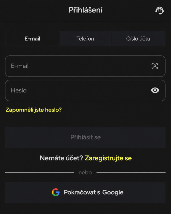 Přihlášení přes zrcadlo Parimatch